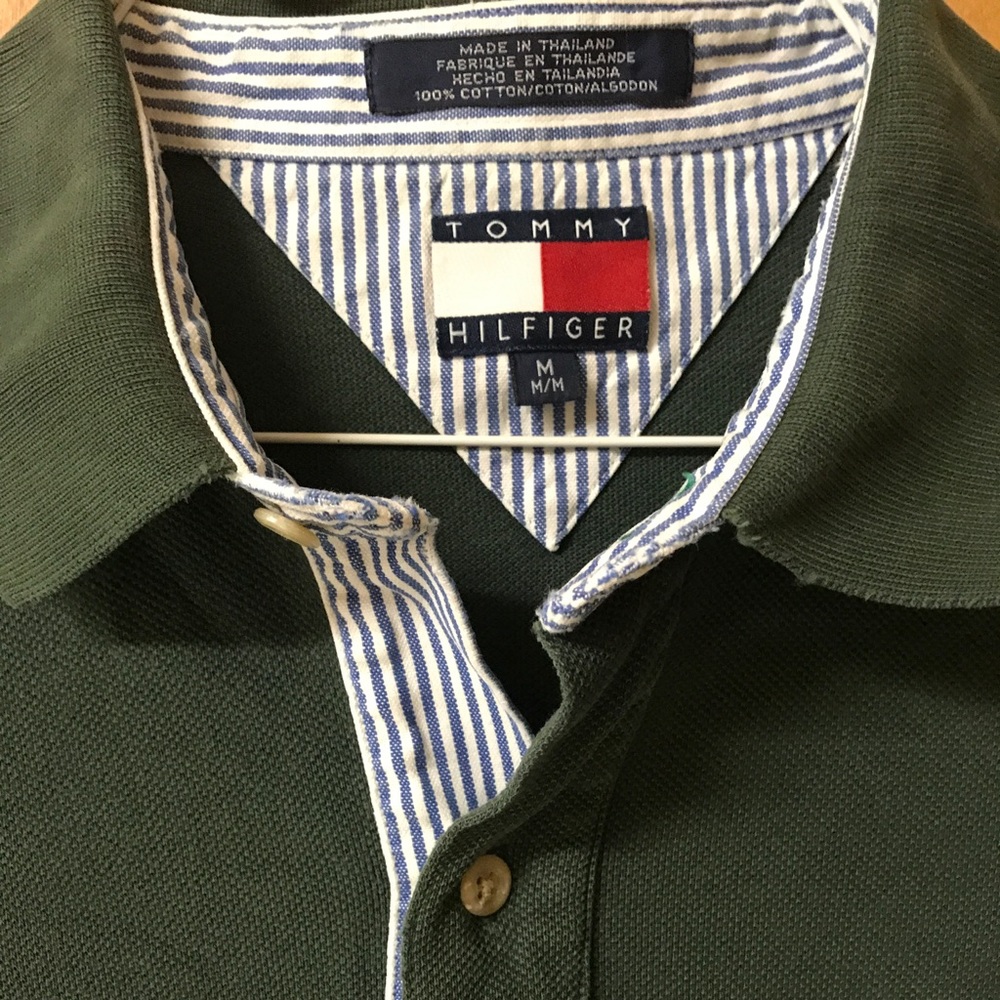 Vintage TOMMY HILFIGER POLO M big flag OLIVE green